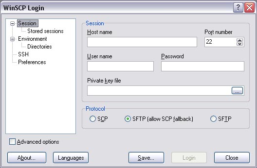 WinSCP Pre-Login Screen Shot